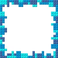 Blue frame composed of three shades of blue plastic toy blocks. Colorful brick banner isolated on a white background. Simple bricks template. Abstract background vector