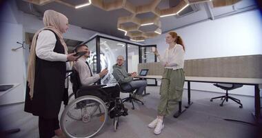 Group of business people brainstorming together in a startup space, discussing business projects, investments, and solving challenges. video