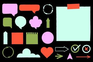 Various speech bubbles,arrows,writing stickers different shapes isolated on white.Modern trendy stamp texture. illustration EPS 10 vector