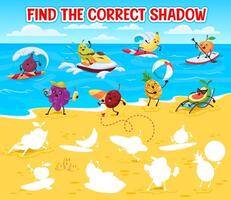 Find the correct shadow game with fruits on beach vector