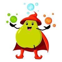 Cartoon pear fruit wizard or magician character vector