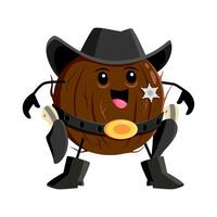 Cartoon coconut sheriff character, funny coco nut vector