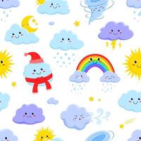 Cartoon weather characters seamless pattern, tile vector
