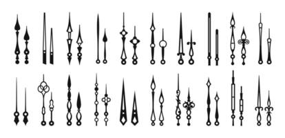 Clock hands, time black pointers, watch arrows vector