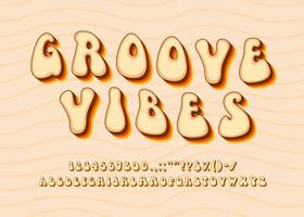 Groovy font or groove type, retro hippie typeface vector
