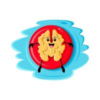 Cartoon walnut nut floats on an inflatable ring vector