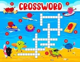 Crossword quiz game with berry characters on beach vector