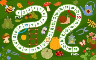 Board game with gnome items, tools, autumn leaves vector