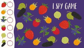 I spy game worksheet with forest or garden berries vector