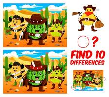 Find ten differences game with western fruits vector