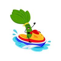 Cartoon spinach vegetable riding water bike on sea vector