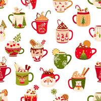 Christmas chocolate and eggnog drinks pattern vector