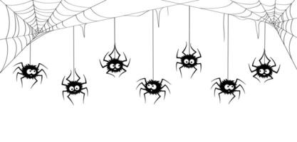 Spider Halloween characters border with cobweb vector