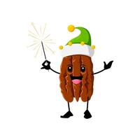 Cartoon Christmas pecan character with a sparkler vector