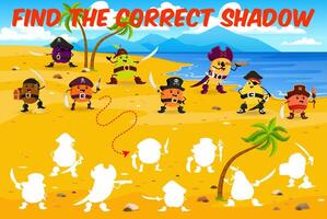 Find correct shadow of cartoon fruit pirates game vector