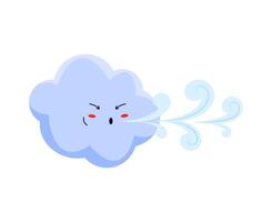 Angry blowing wind, funny cartoon character vector