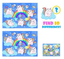 Find ten differences between magic caticorn cat vector