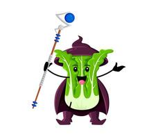 Cartoon Halloween chinese cabbage vegetable wizard vector