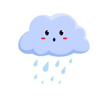 Cloud with falling rain drops, cartoon character vector