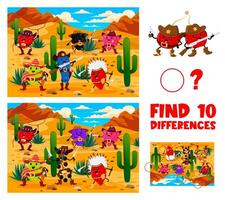 Find ten differences game with berry characters vector