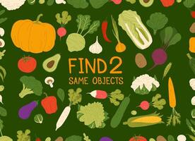 Find two same harvest raw vegetables, game vector