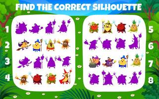 Find correct shadow of fruit wizards characters vector