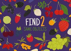 Find two same forest and garden ripe berries game vector