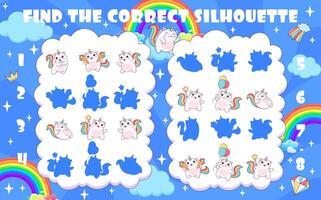 Find correct silhouette of caticorn cat characters vector