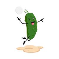Cartoon cucumber vegetable playing volleyball vector