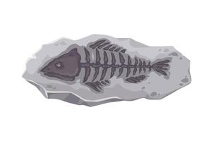 Dinosaur fossil, fish skeleton stone imprint vector