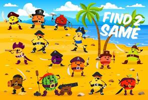 Find two same fruit pirates characters game puzzle vector