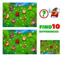 Find ten differences between fruit wizards vector