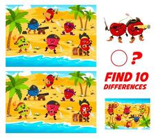 Find differences between berry pirate characters vector