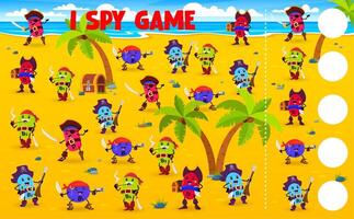 I spy game worksheet with cartoon vitamin pirates vector