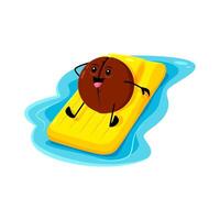Cartoon macadamia nut float on inflatable mattress vector