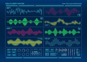 HUD equalizer interface, music digital sound waves vector