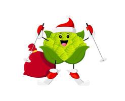 Cartoon romanesco cabbage character on ski vector