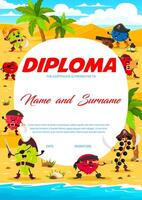 Kids pirate diploma cartoon berry rovers on island vector