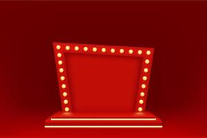 Red retro light podium, stage with square stairs vector