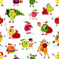 Cartoon Christmas fruit character seamless pattern vector