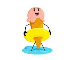 Cartoon ice cream character with float ring vector