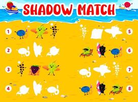 Shadow match game with berry characters on beach vector