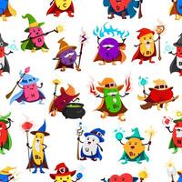 Cartoon vitamin wizard characters seamless pattern vector