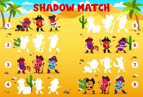 Shadow match game with vitamins pirates characters vector