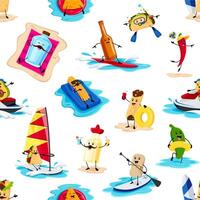 Cartoon tex mex food characters seamless pattern vector