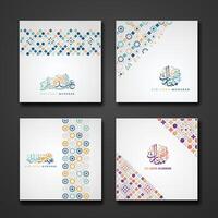 Set Eid Adha Mubarak Greeting design with ornamental colorful detail of floral mosaic islamic art ornament vector