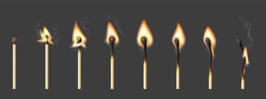 Burning match animation, stages, sequence frame vector