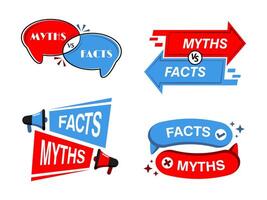 Myths and facts badges, truth and false icons vector