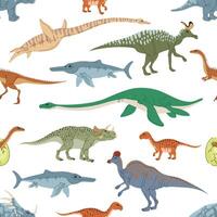 Dinosaur characters and dino egg seamless pattern vector