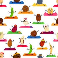 Cartoon nut and bean characters seamless pattern vector